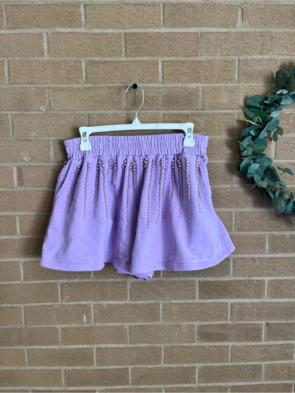QUEEN OF SPARKLES Lavender Beaded High-Waist Skort-Style Shorts
